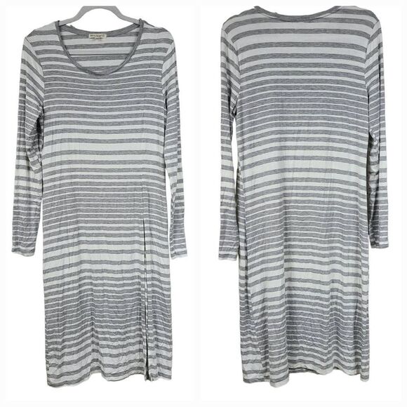 Love on a Hanger M/L Grey Striped Maxi Top Long Side Slit Tunic Casual Tee Shirt - Picture 2 of 12